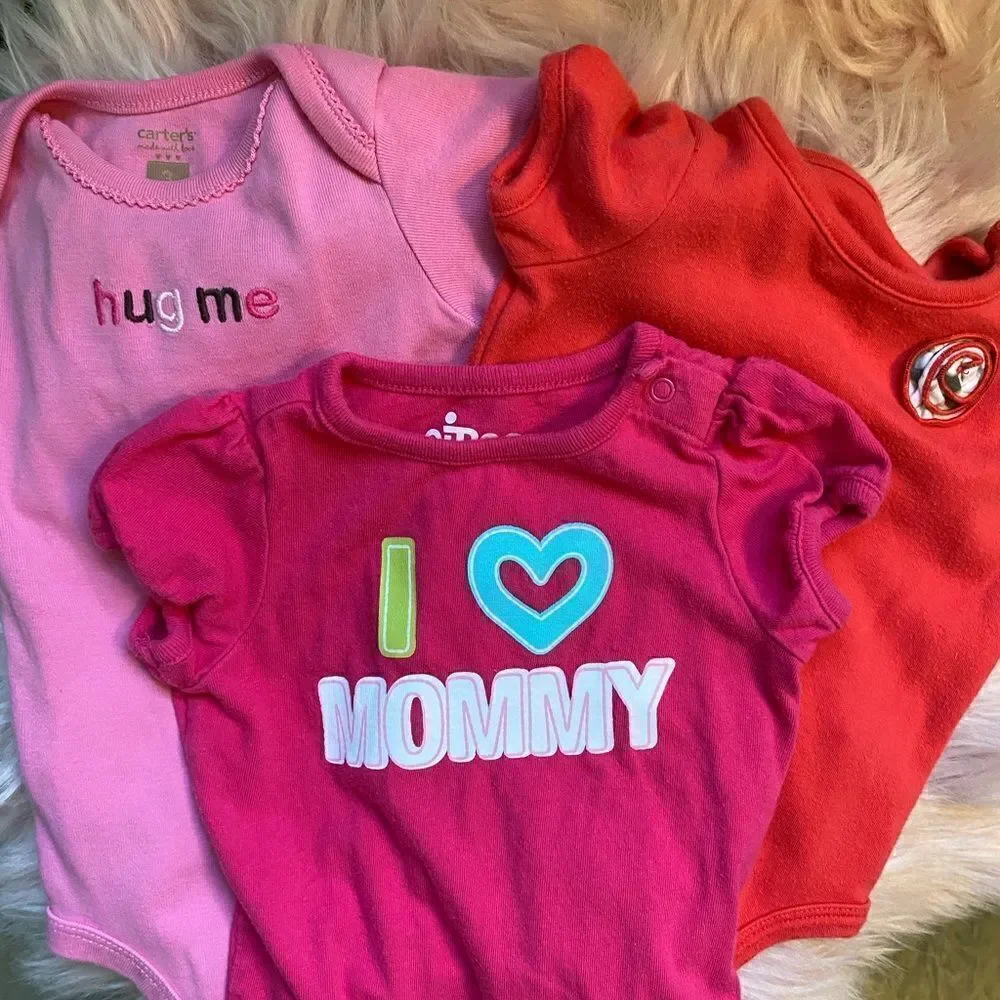3 Month Bundle (3) Girls Short Sleeve Onesies
